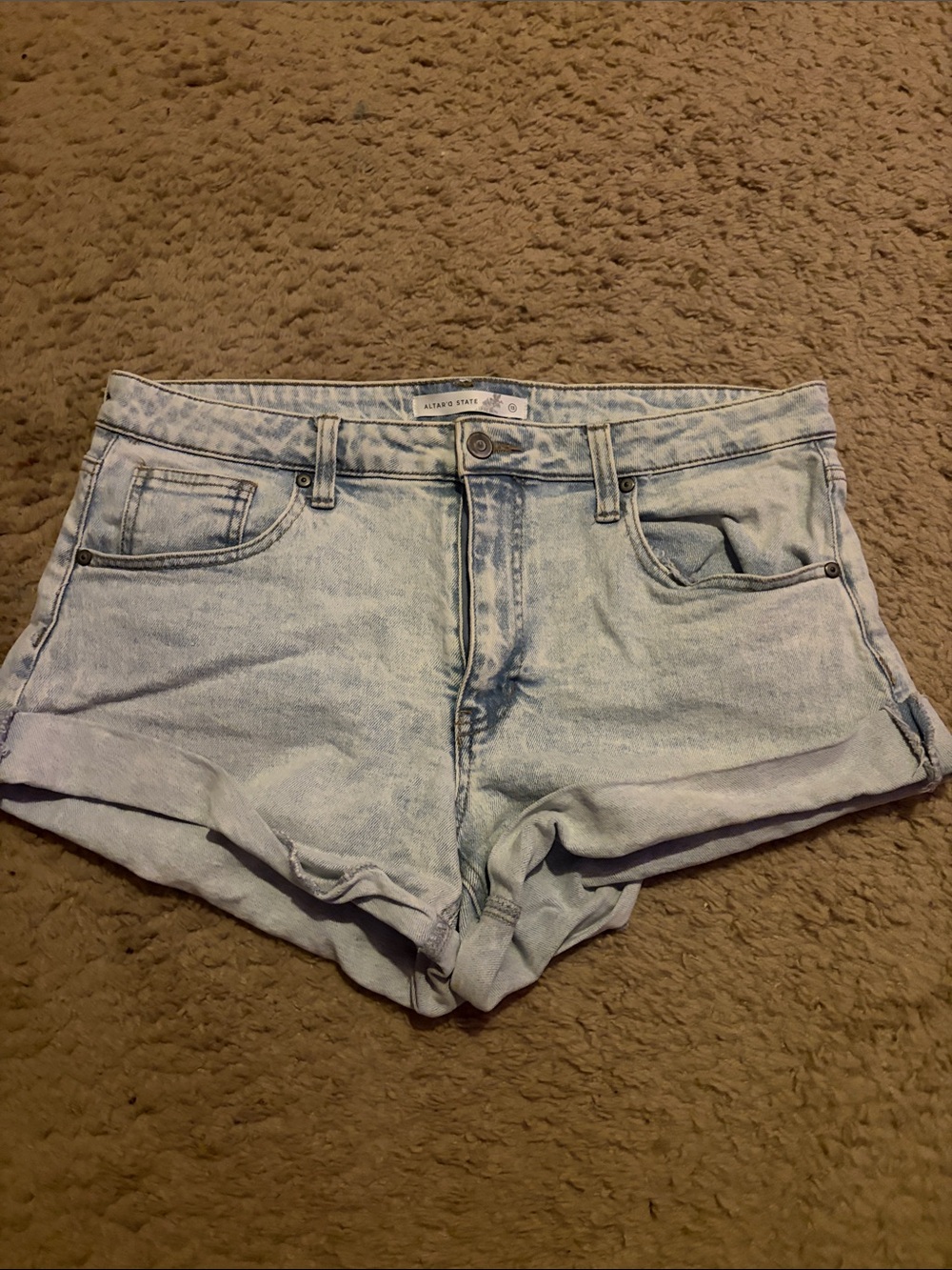 Altar'd State Light Wash Blue Denim Shorts